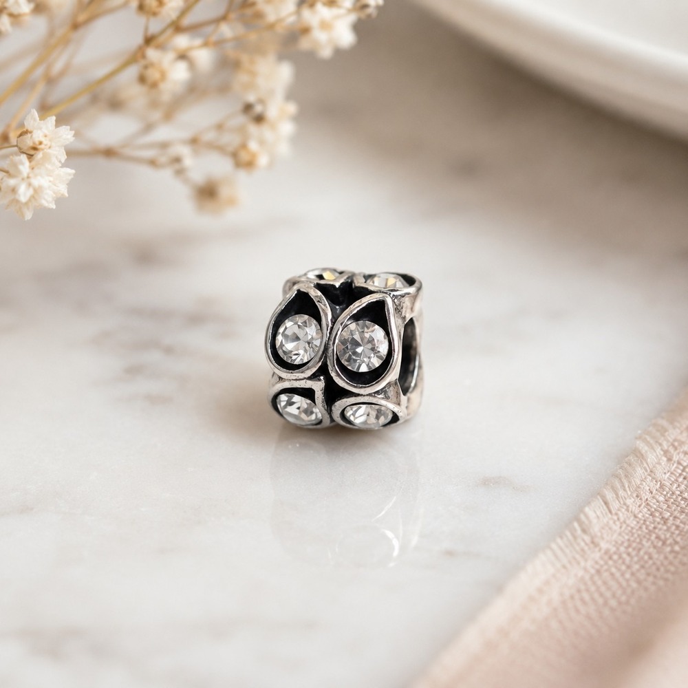 Authentic Chamilia Sterling Silver Clear CZ Spacer Bead Charm 925 Openwork‎